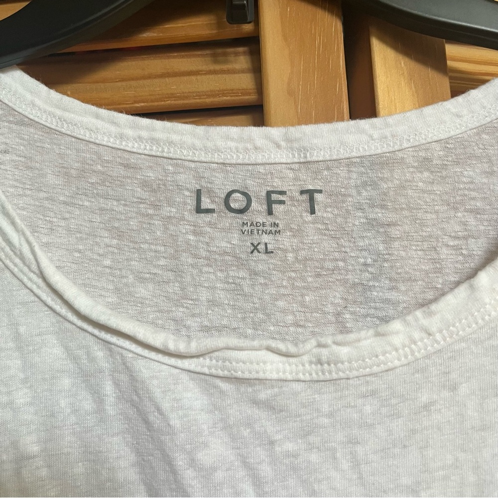 LOFT Linen Modal Blend Women's White Short Sleeve Tee Tshirt Size XL Pocket - Picture 2 of 7